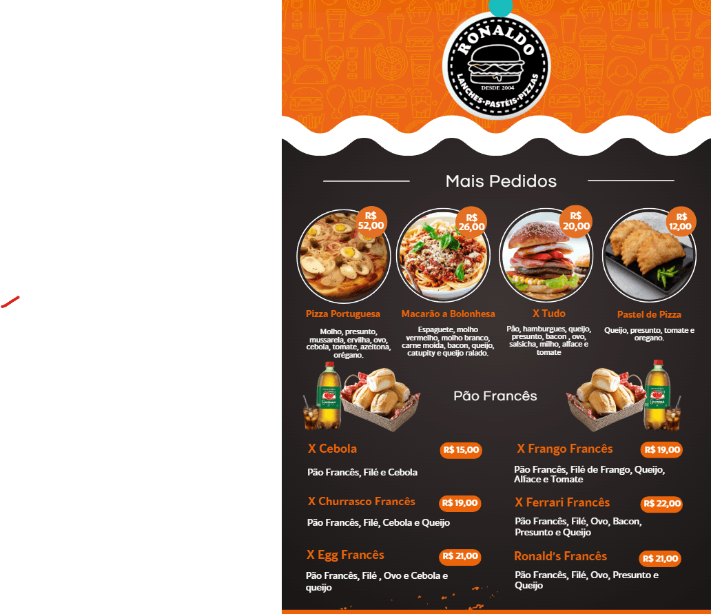 Prévia do cardápio digital — Ronaldo Lanches e Pastelaria Uberaba MG